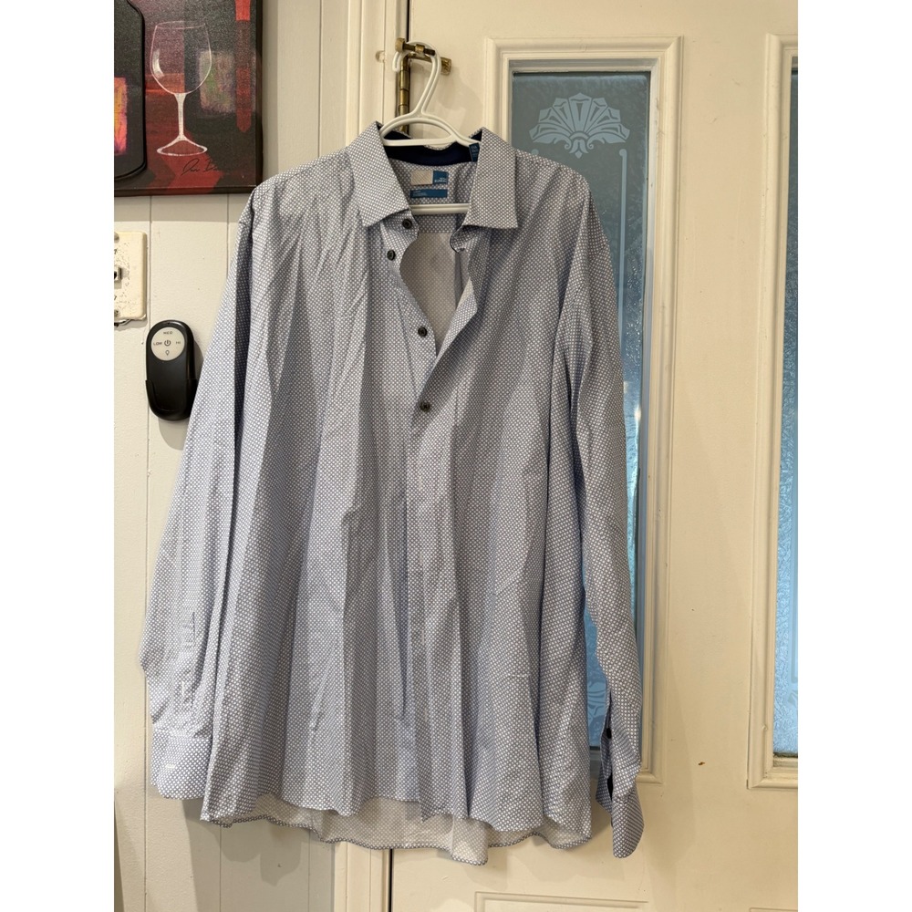 14th & Union Mens XXL Trim Fit Blue Geometric Square Print Button Down Shirt